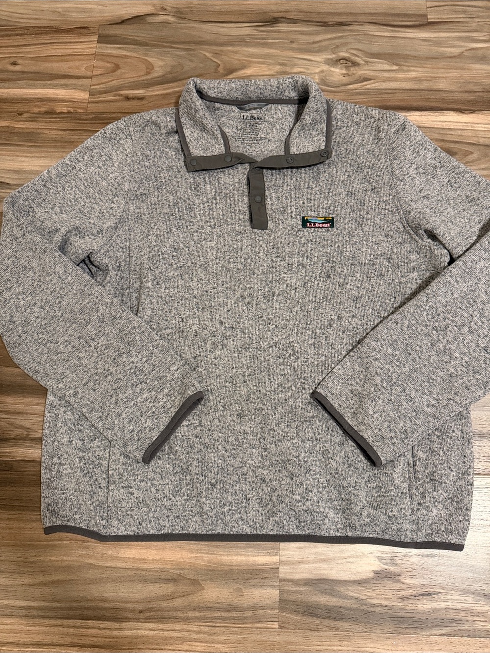 LL Bean Men’s L Sweater Fleece Pullover Gray Heather Snap T Slightly Fitted